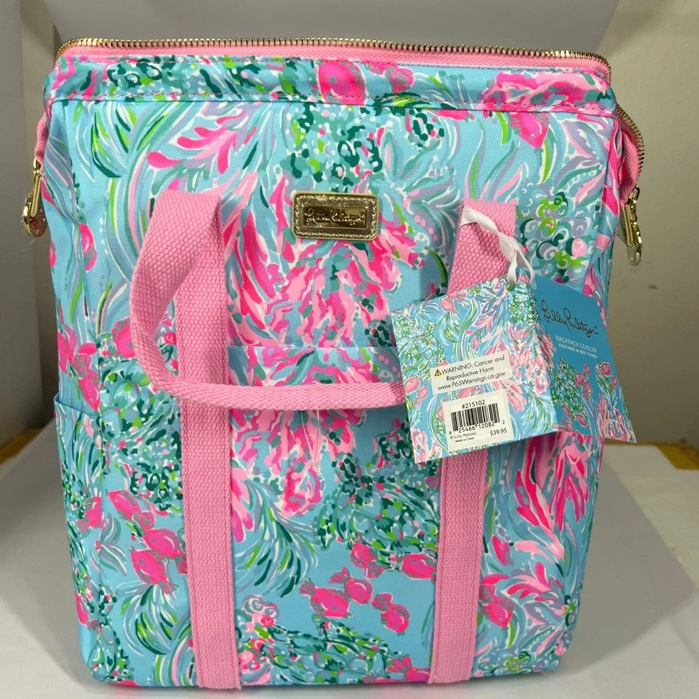 Lilly Pulitzer Backpack Cooler Beach Party Insulated‎ Lunch Box Turquoise Pink